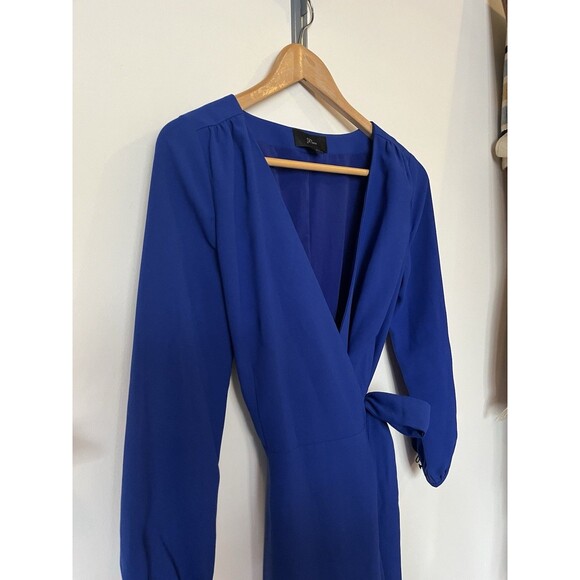 J Crew Blue 365 Crepe 3/4 Sleeve Knee Length Wrap Dress Size 2 - Picture 5 of 11